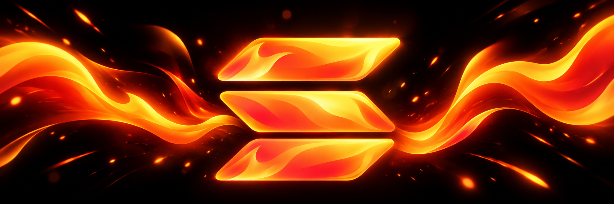 Wide HOTSol banner with the glowing Solana emblem and ribbons of fire