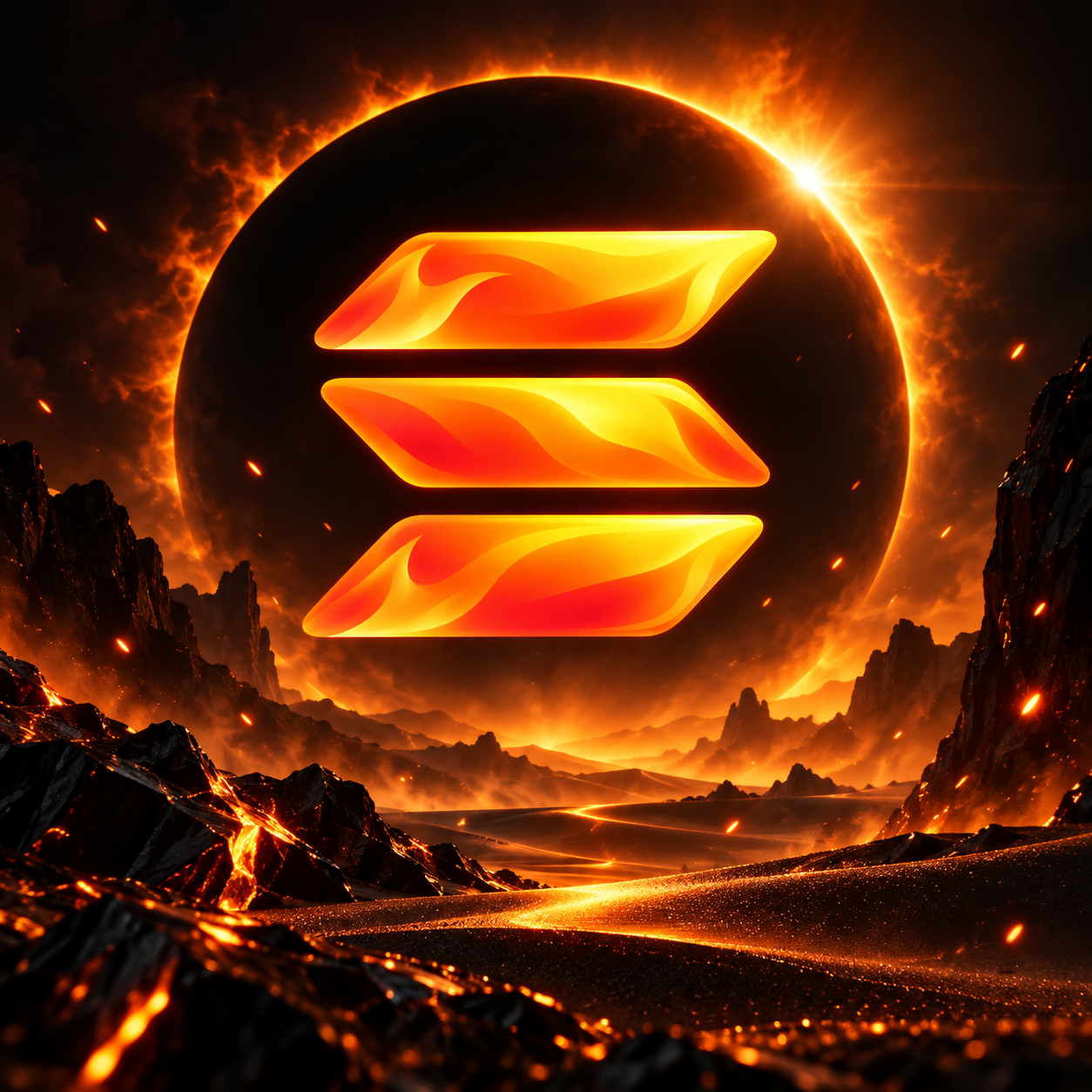 HOTSol emblem framed by a fiery solar eclipse